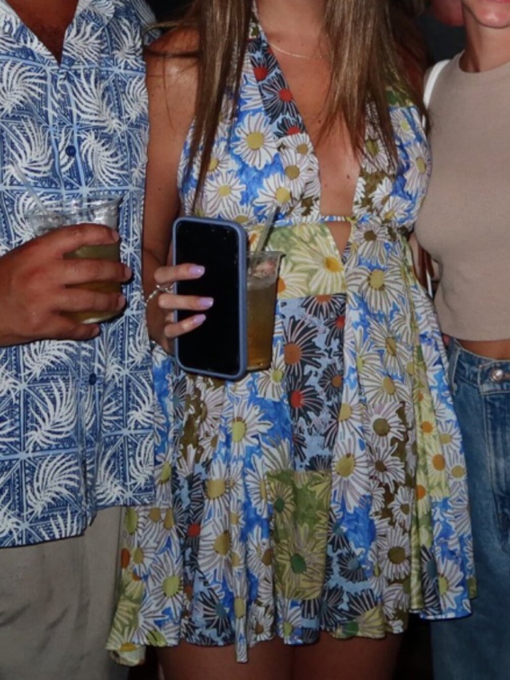 Zara Printed Floral Halter Mini Dress Cotton Blogger Yellow Blue Size Small - Picture 5 of 13